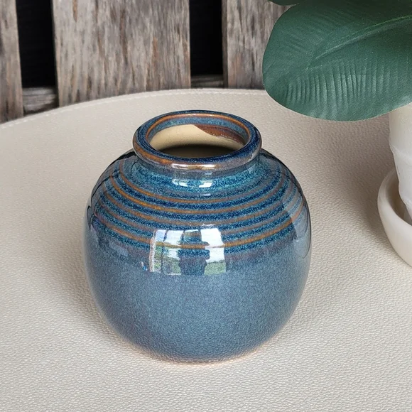 Succluent Glazed Blue Ceramic Vase - Picture 7 of 7